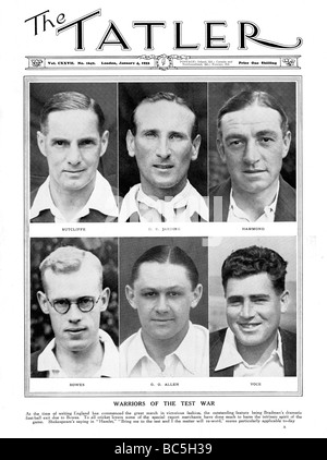 Test magazine 1933 Bodyline guerriers répartis sur les meilleurs joueurs de cricket de l'Angleterre dans l'infâme Dr. Ashes series Banque D'Images