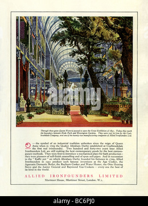 1951 annonce la couleur pour Allied Ironfounders avec illustration de Paxton's Hyde Park Grand Hall d'exposition de 1851 Banque D'Images