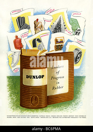 1951 annonce la couleur à pneu (pneu) et les produits en caoutchouc fabricant Dunlop Banque D'Images