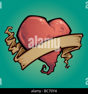 Dessin d'un style de tatouage coeur avec ruban. Banque D'Images