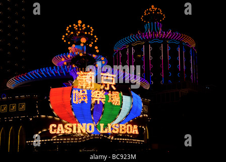 Les néons de Casino Lisboa de Macao le paradis de jeu près de Hong Kong Banque D'Images