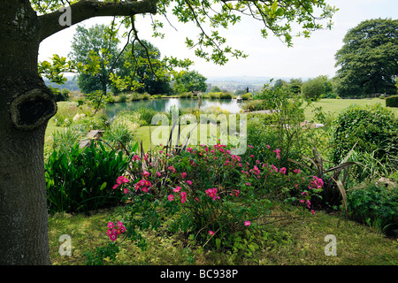 Lac dans un jardin anglais aménagé en parc Swan Mews, Somerset, UK Banque D'Images