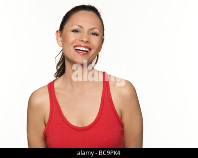 Cute femme isloated expressif sur fond blanc Banque D'Images