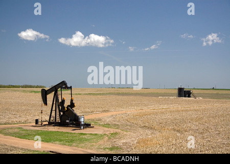 Pumpjack puits de pétrole dans le comté de Russell Kansas USA Banque D'Images