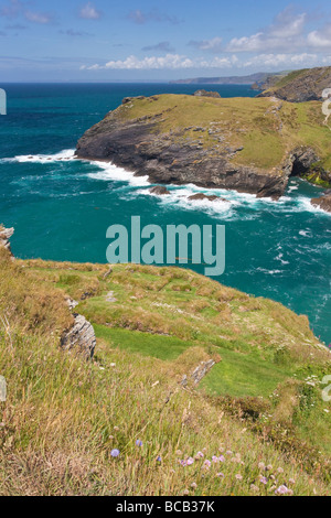 L'île et le château de Tintagel accueil légendaire de Camelot et berceau du Roi Arthur Cornwall England UK Royaume-Uni GB Banque D'Images