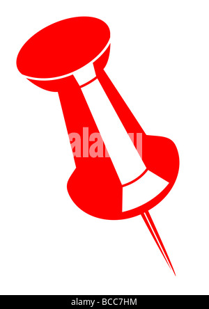 Punaise rouge ou pousser l'axe isolé sur fond blanc Banque D'Images