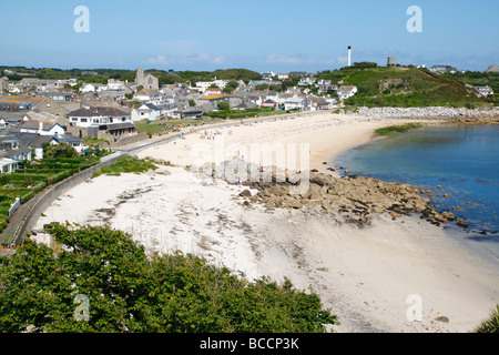 Porthcressa plage à marée basse, Saint Mary's, Îles Scilly. Banque D'Images