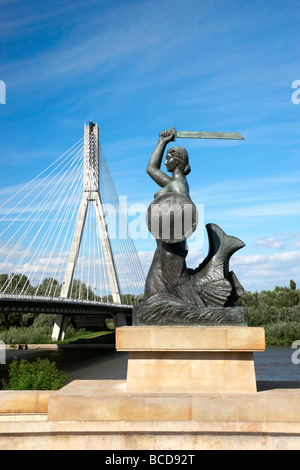 Le Mermaid's monument situé sur la Vistule, Varsovie, Pologne Banque D'Images