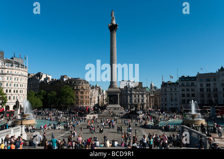 La colonne Nelson à Trafalgar Square, London, England, UK Banque D'Images