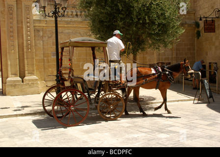 Transport de chevaux et de calèche dans la Mdina également connue sous le nom de ville silencieuse sur l'île méditerranéenne de Malte Banque D'Images