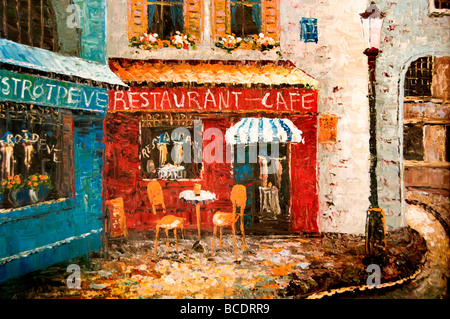 Place du Tertre Montmartre Paris France bar bistro cafe dîner salle restaurant vin bière boire boissons potable manger manger des aliments Banque D'Images