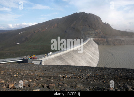 Lors de la construction du barrage hydroélectrique de Kárahnjúkar, projet, Islande Banque D'Images