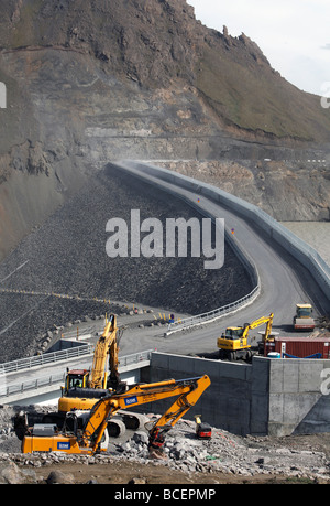 Lors de la construction du barrage hydroélectrique de Kárahnjúkar, projet, Islande Banque D'Images