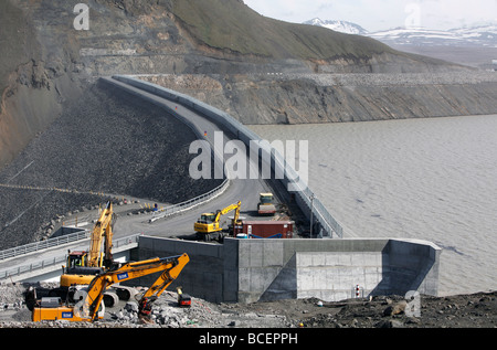 Lors de la construction du barrage hydroélectrique de Kárahnjúkar, projet, Islande Banque D'Images