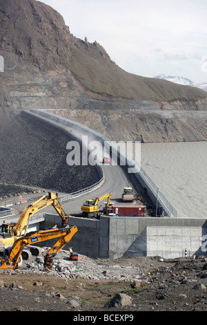 Lors de la construction du barrage hydroélectrique de Kárahnjúkar, projet, Islande Banque D'Images