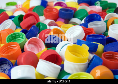 Beaucoup de bouchons de bouteilles en plastique Banque D'Images