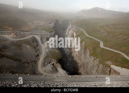 Lors de la construction du barrage hydroélectrique de Kárahnjúkar, projet, Islande Banque D'Images