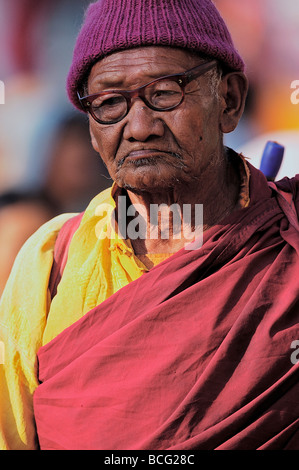 Le Népal, Vallée de Kathmandu, Bodhnath, vieille homme tibétain Banque D'Images