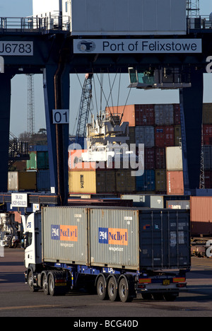 Terminal de fret ferroviaire, port de Felixstowe, Suffolk, UK. Banque D'Images