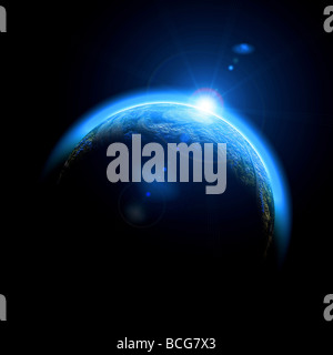 Soleil levant sur terre illustration exemplaire de l'espace pour votre texte Banque D'Images