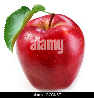 Pomme rouge sur fond blanc Banque D'Images