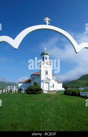 Eglise orthodoxe russe Unalaska Dutch Harbor AK SW Summer Banque D'Images