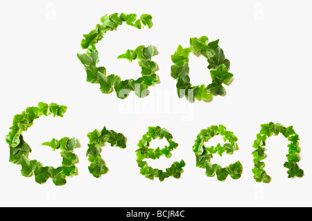 Passez au vert avec des feuilles écrites Banque D'Images
