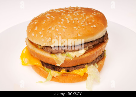 Mcdonald's Big Mac sur plaque blanche sur fond blanc. Banque D'Images