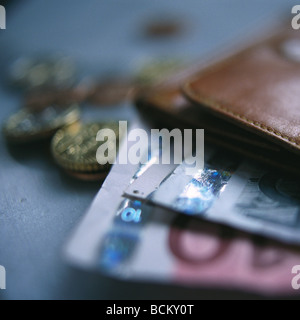 Monnaie Euro et au bord du portefeuille, close-up Banque D'Images