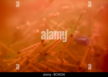 Des seringues vides dans un laboratoire scientifique Banque D'Images