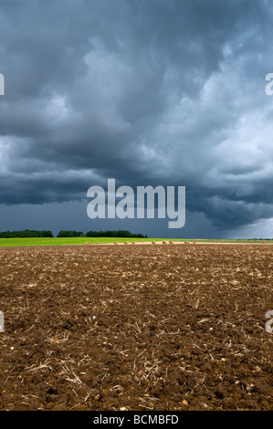 Gathering storm clouds over farmland - sud-Touraine, France. Banque D'Images