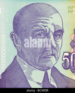 Jovan Cvijic sur 500000000 Billets de Yougoslavie 1993 Dinara Banque D'Images