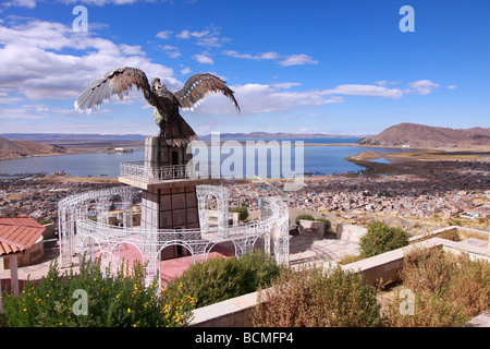 Vue panoramique de Puno et le lac Titicaca, Pérou Banque D'Images