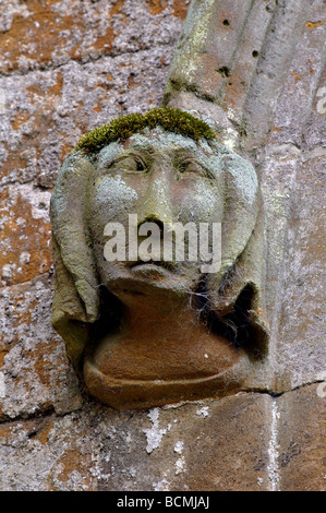 Tête sculptée sur Saint Pierre et Saint Paul Church, Chipping Warden, Northamptonshire, England, UK Banque D'Images