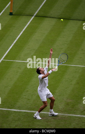 Wimbledon 2009, Julien Benneteau en action Banque D'Images