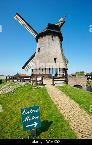 Moulin à Museummolen Polder Schermerhorn, Hollande du Nord, Pays-Bas. Banque D'Images