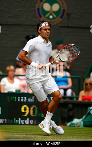 Tournoi de Wimbledon 2009,Roger Federer SUI en action Banque D'Images