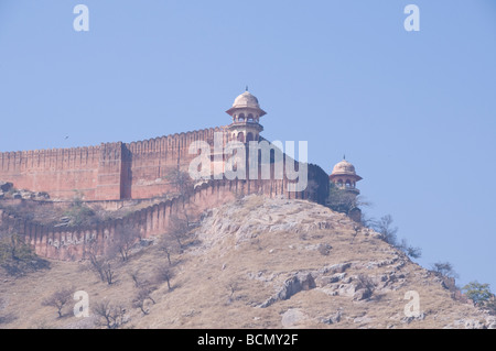 Fort Amber, vues du,de ville fortifiée, éléphants, jardins,Parcs,de lit du lac, Fortifications, portes, Jaipur, Rajasthan, Inde Banque D'Images