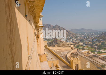 Fort Amber, vues du,de ville fortifiée, éléphants, jardins,Parcs,de lit du lac, Fortifications, portes, Jaipur, Rajasthan, Inde Banque D'Images