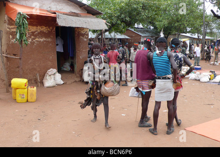 Vallée de l'Omo Ethiopie dimaka marché hamer Banque D'Images