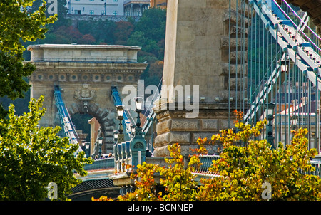 Le Pont des chaînes Széchenyi Budapest Danube depuis plus ravageur en fin d'après-midi Banque D'Images