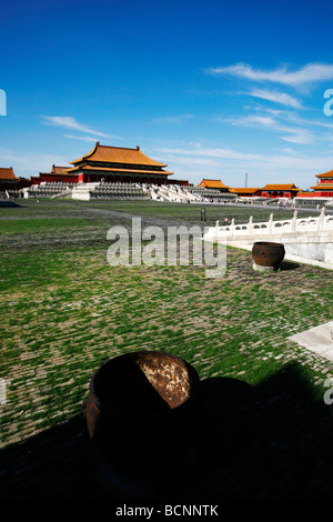 Vue de salle de l'harmonie suprême, la Cité Interdite, Pékin, Chine Banque D'Images