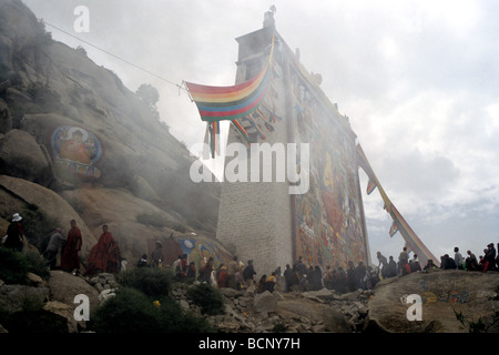 Le monastère du Tibet lhassa tangka grand festival Banque D'Images