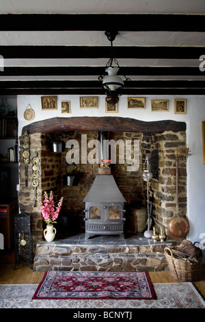 Cheminée dans un chalet sur le bord d'Exmoor, North Devon, Angleterre Banque D'Images