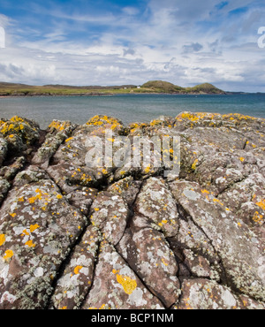 Les roches et les lichens, Gaineamh Smo, près de Poolewe Banque D'Images