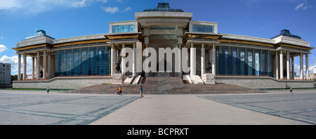 La résidence du monument avec Gengis Khan, Sukhbaatar Square, Ulaanbaatar, Mongolie Banque D'Images