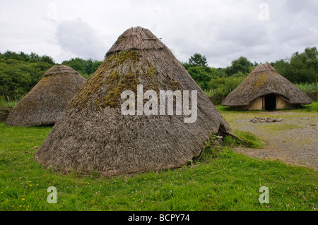 Sur une maison de chaume Medival (crannog île artificielle) Banque D'Images