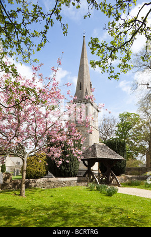 Printemps à St Marys church dans le village des Cotswolds, Gloucestershire de Lower Slaughter Banque D'Images