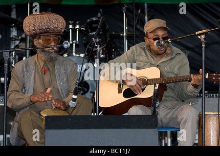 Guitariste chanteur ethnique noire bande reggae Country Show de Lambeth, Brockwell Park, Tulse Hill, Londres, Angleterre, Royaume-Uni, Europe Banque D'Images