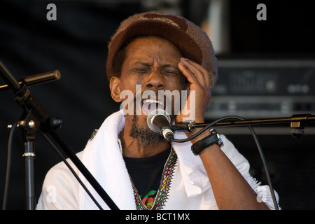 Guitariste chanteur ethnique noire bande reggae Country Show de Lambeth, Brockwell Park, Tulse Hill, Londres, Angleterre, Royaume-Uni, Europe Banque D'Images